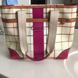 COACH Heritage Pink Strip Tote Handbag